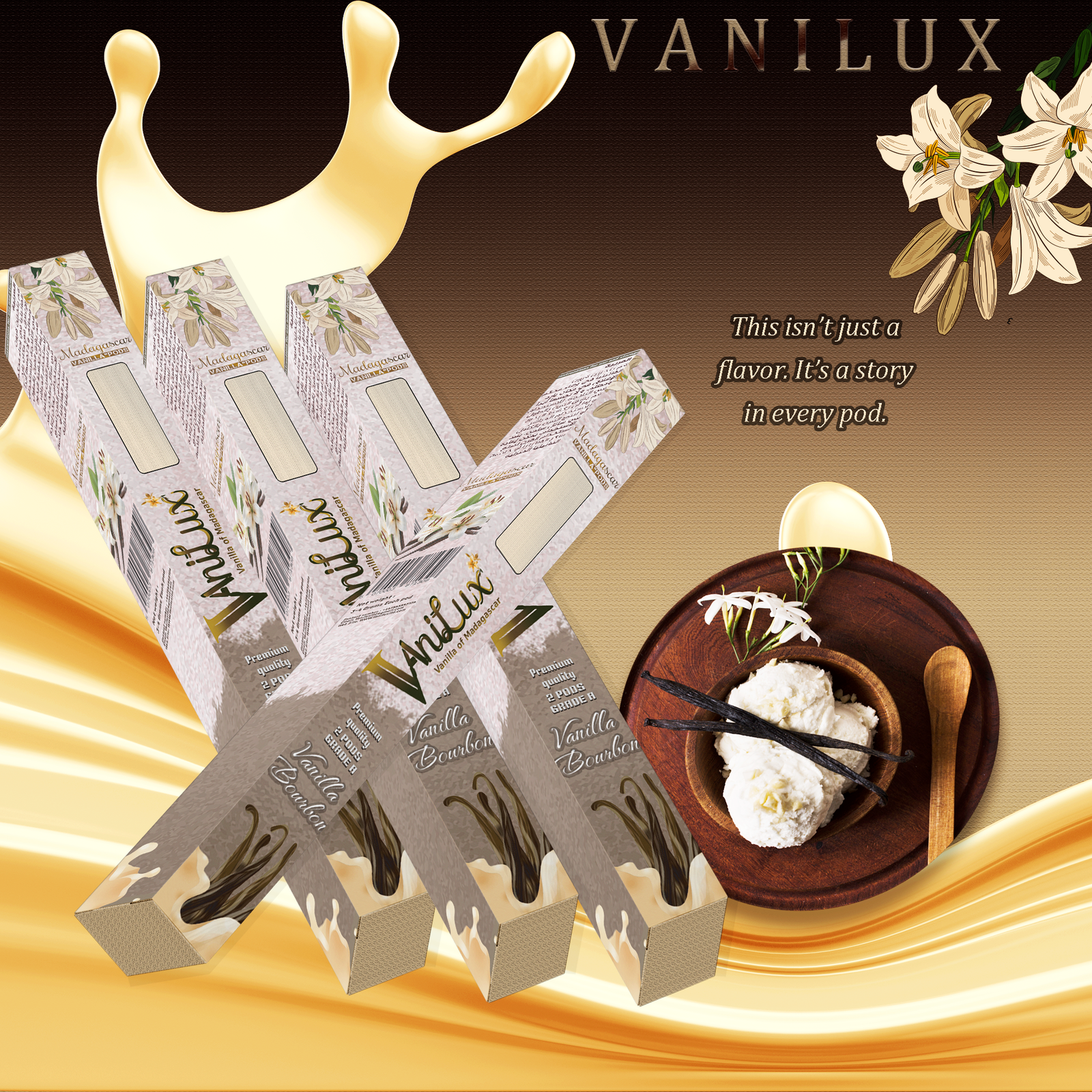 VANILUX Gourmet Madagascan Vanilla Pods Grade A ( 2 Pods )